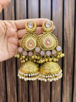 Manisha brass earrings Gold pink