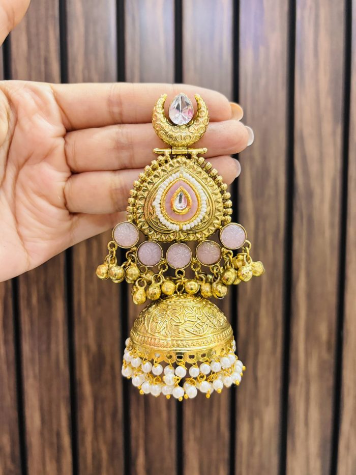 Manisha brass earrings Gold pink - Image 2