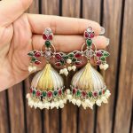 Modak brass earrings green ruby