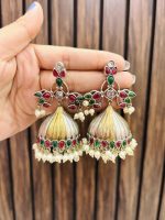 Modak brass earrings green ruby