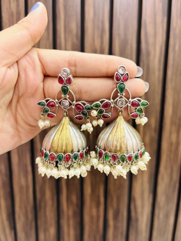 Modak brass earrings green ruby - Image 1