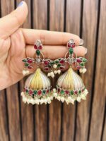 Modak brass earrings green ruby