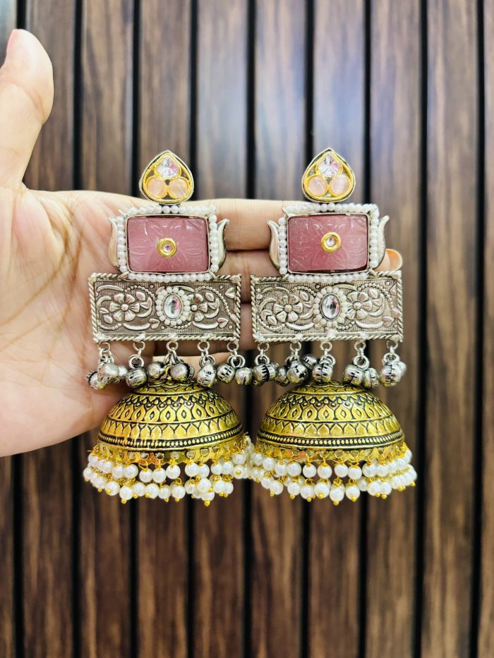 Sirat brass Jhumka Pink - Image 1