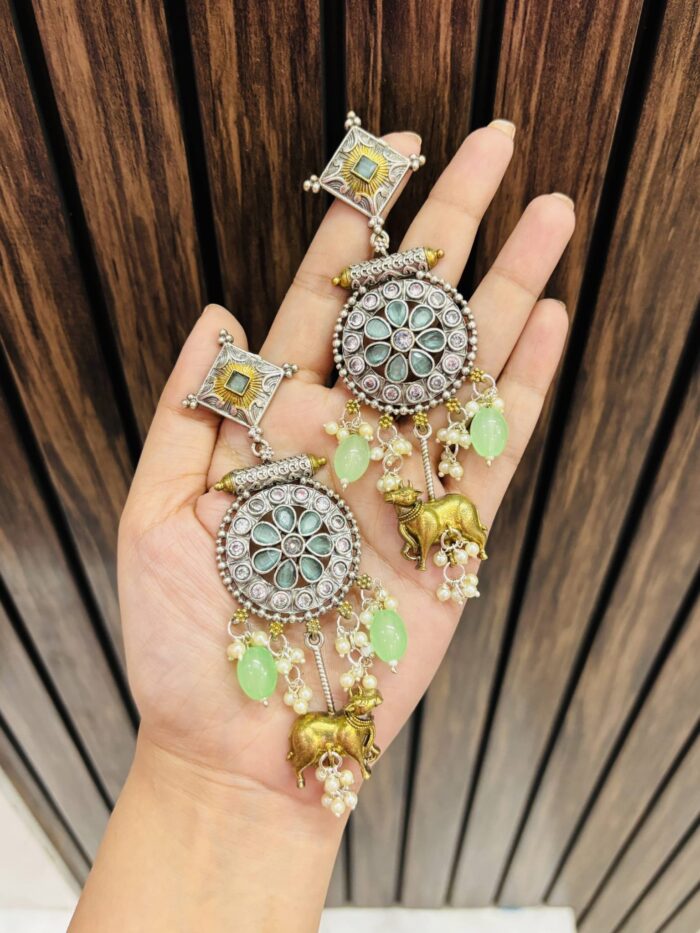 Cow brass earrings Mint - Image 1