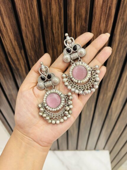 2 leaf brass earrings Pink