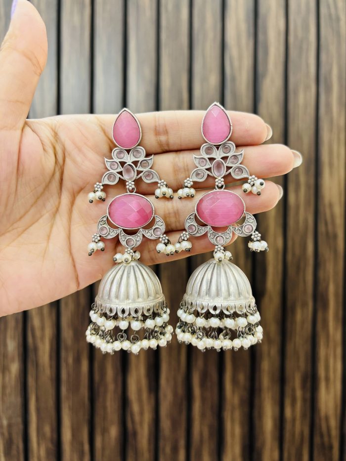 Saloni brass Earrings Pink - Image 1