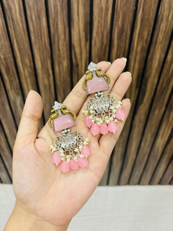 Two peacock brass earrings Pink - Image 1