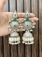 Leaf circle brass Jhumka - Image 2
