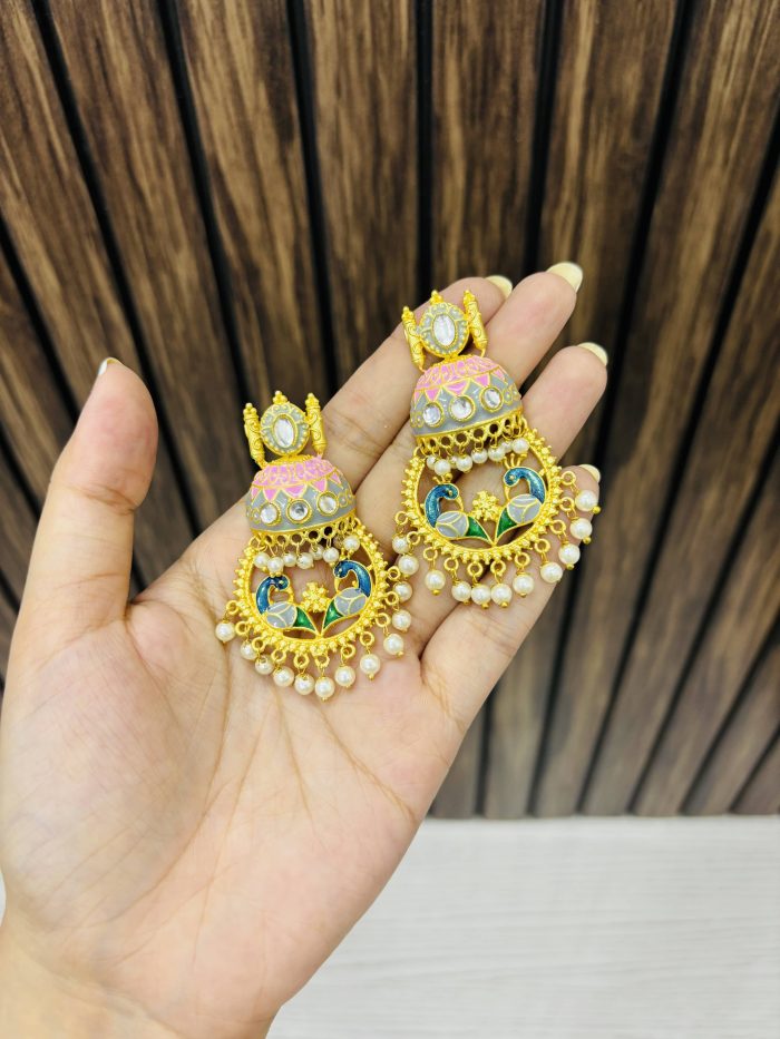 Golden peacock brass earrings - Image 1