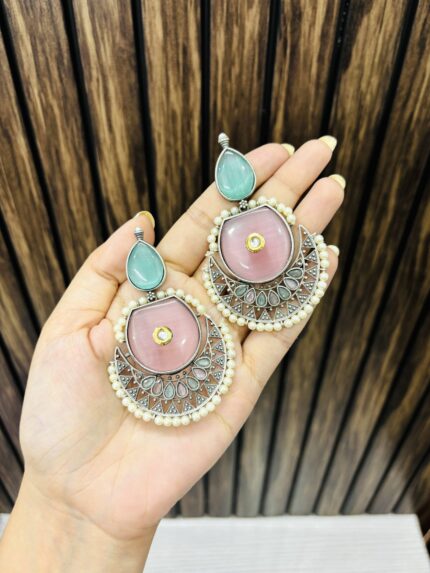 Dipti brass Earrings mint-pink