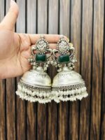 Geetika brass jhumka green - Image 2
