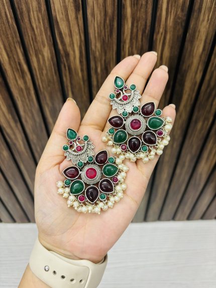 Flower brass earrings Ruby-Green