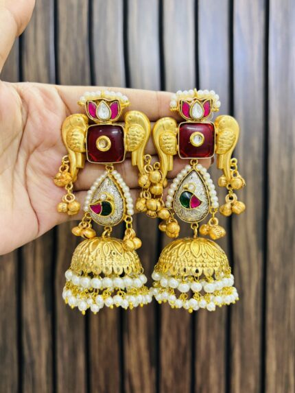 Nisha brass jhumka ruby