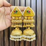 Bird brass jhumka yellow