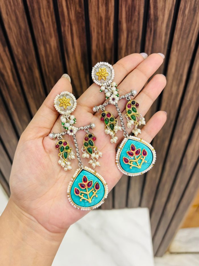 Turquoise brass earrings - Image 1