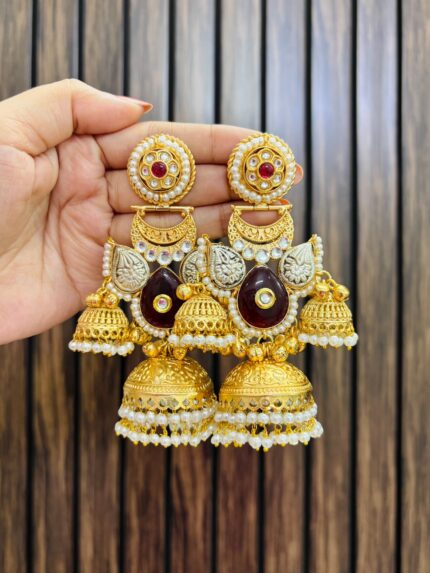Meera brass earrings Ruby