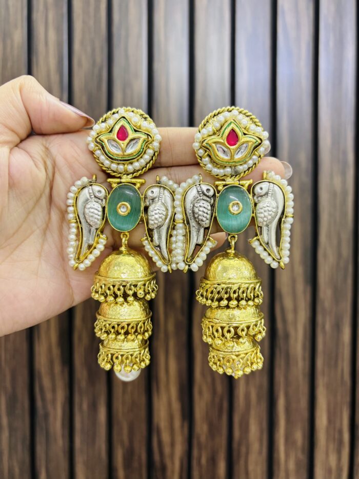 Three jhumki brass earring mint - Image 1