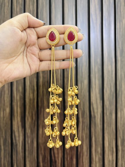Leaf kashmiri brass earrings ruby
