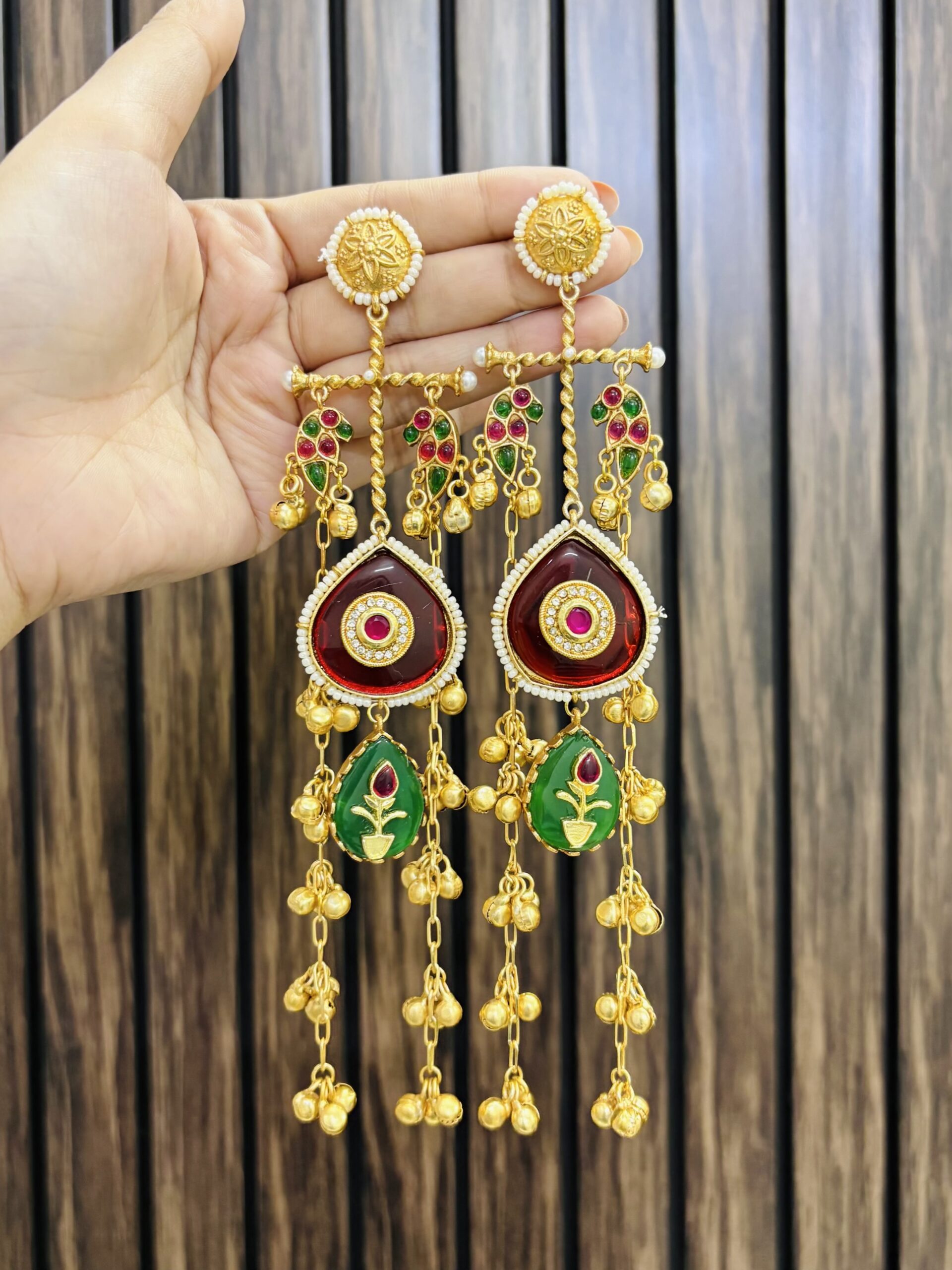 12E3A5D4-4C9D-4339-83CB-423E34CC8CD6-compressed Rhea brass earrings ruby green - Image 1