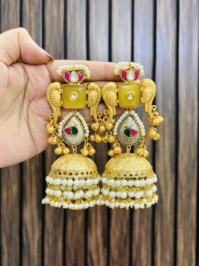 Nisha brass jhumka yellow - Image 1