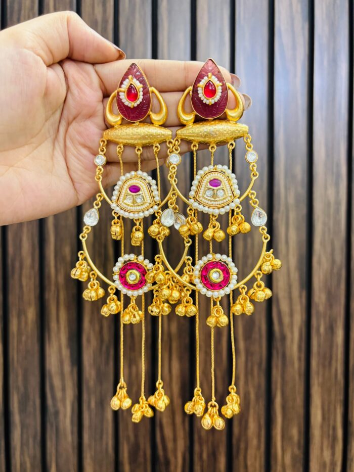 Kashmiri brass earring ruby - Image 1