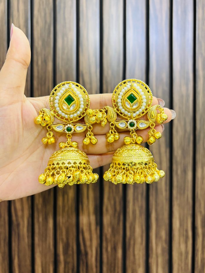 Tasha brass jhumka Green - Image 1