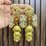 Three jhumki brass earring coral