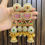 Two jhumki brass earring pink
