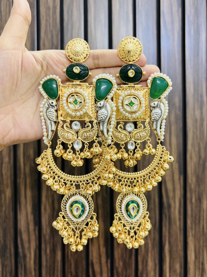Kalandi brass earrings green - Image 1