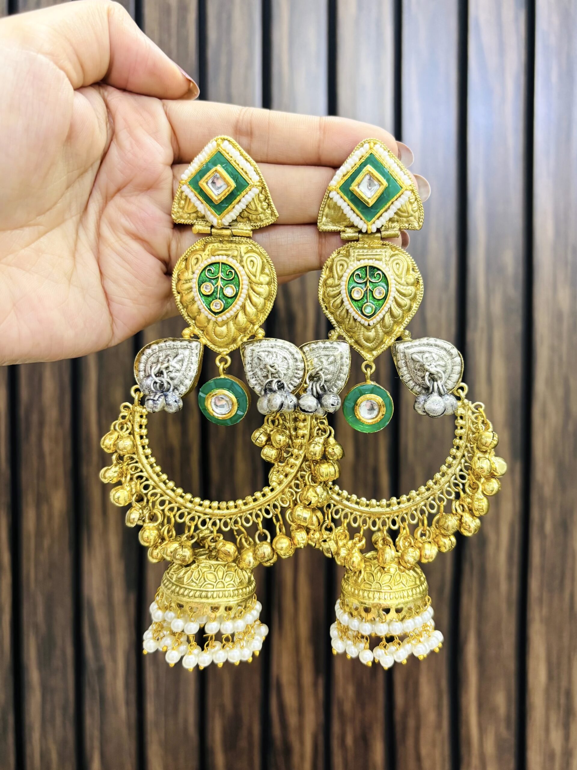 5267DEB1-59CB-4FB8-BE25-BA20DB53C798-compressed Manmeen brass earring green - Image 1