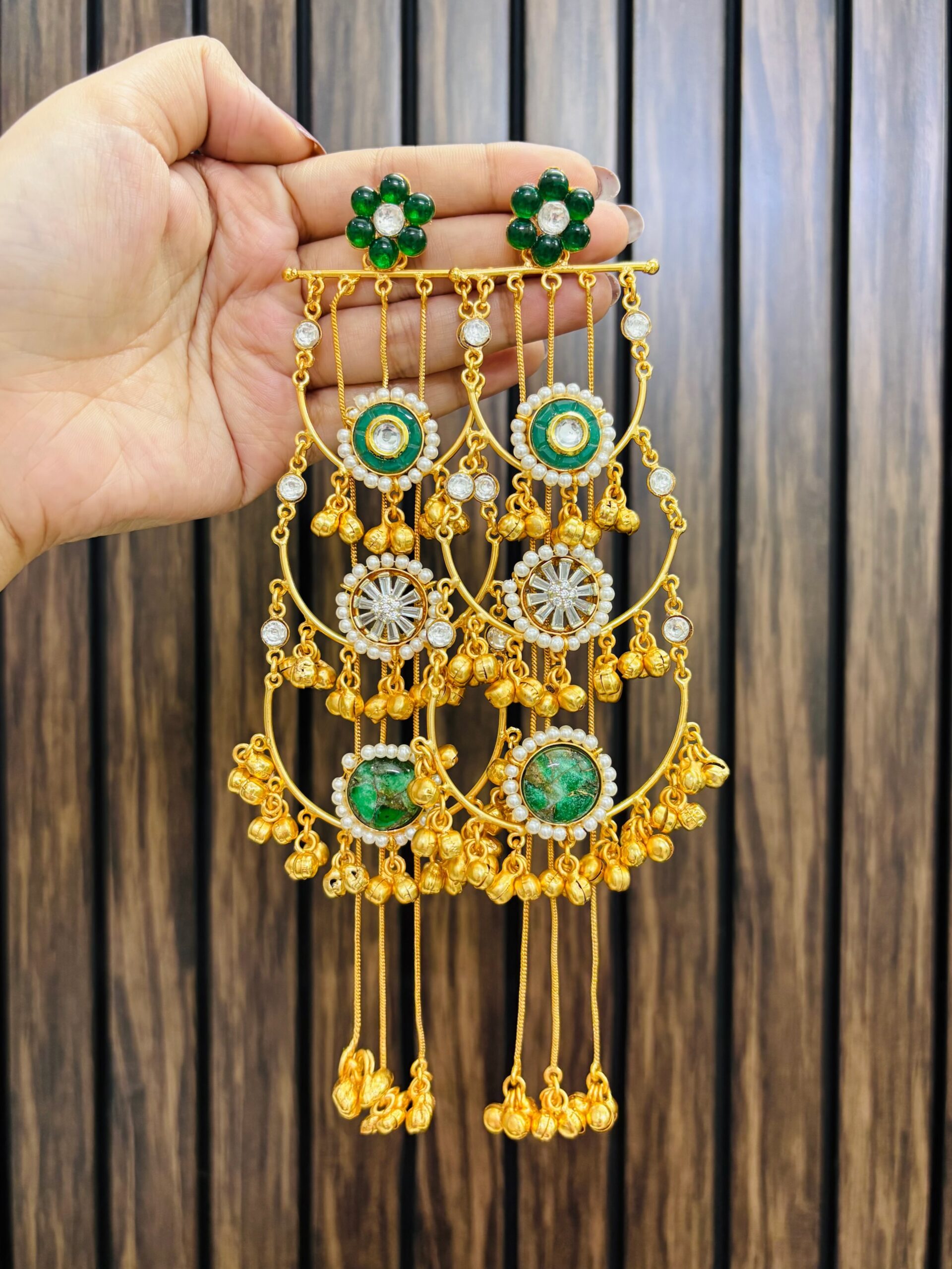 5766AE9A-A2A0-4D34-AB5F-96047D40B5B9-compressed Rasia kashmiri brass earring green - Image 1
