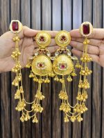 Kamoli brass earrings with sahara chain Ruby - Image 2