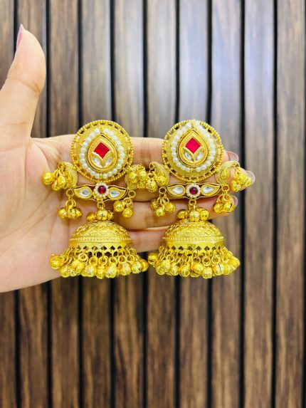 Tasha brass jhumka ruby