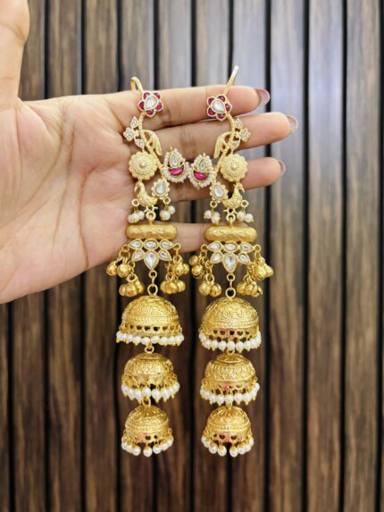 three jhumki brass earrings