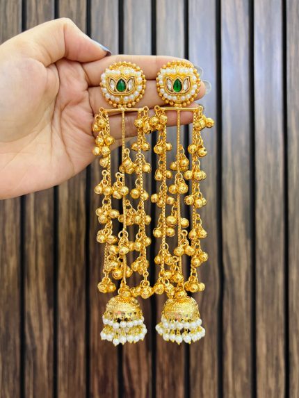 Gauri kashmiri brass earrings green