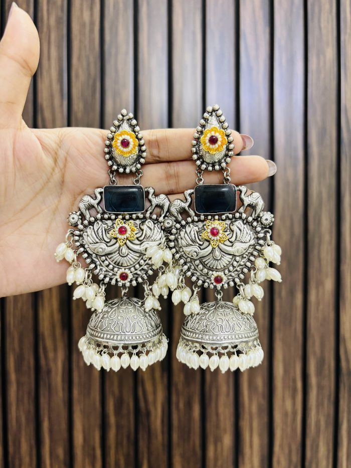 Navya brass earrings blue - Image 1