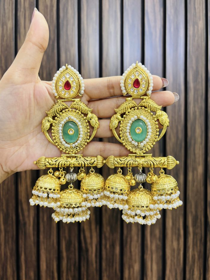 Kinshuk golden brass earrings Mint - Image 1