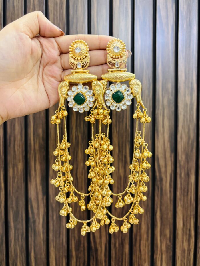 Kashmir ke kali brass earring green - Image 1