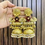 Two bird brass earrings ruby