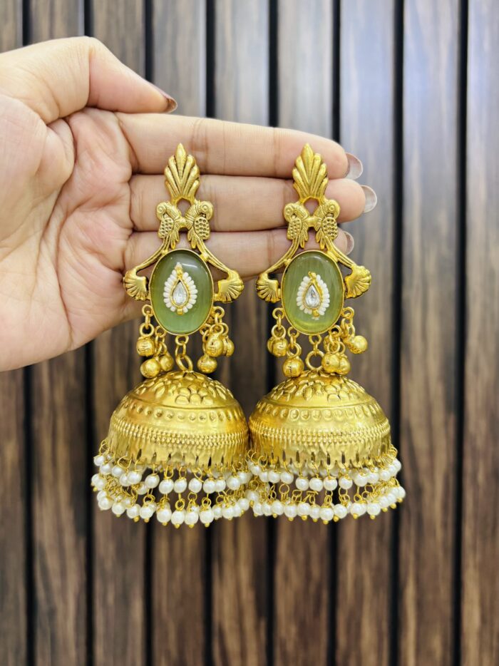 Dhivi brass jhumka mint - Image 1