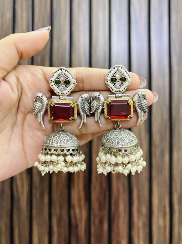 Peacock jhumka Ruby - Image 1