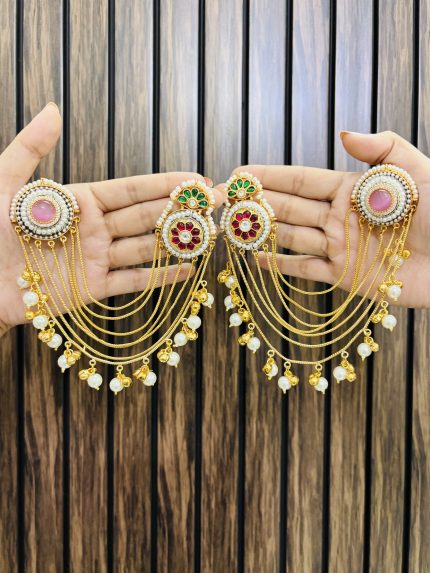 Siya kashmiri brass earrings pink
