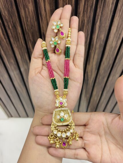 Ashna polki necklace Pink-Green