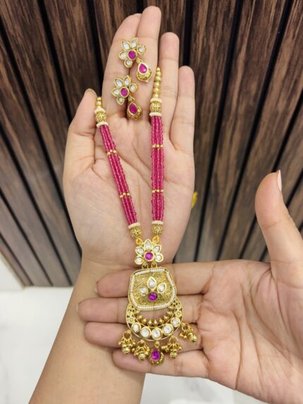 Ashna polki necklace Pink