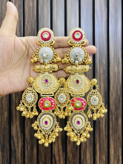 Meena brass earrings pink
