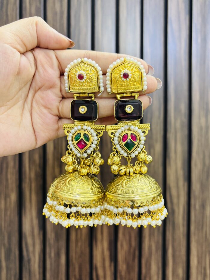Rupi golden brass jhumka - Image 1
