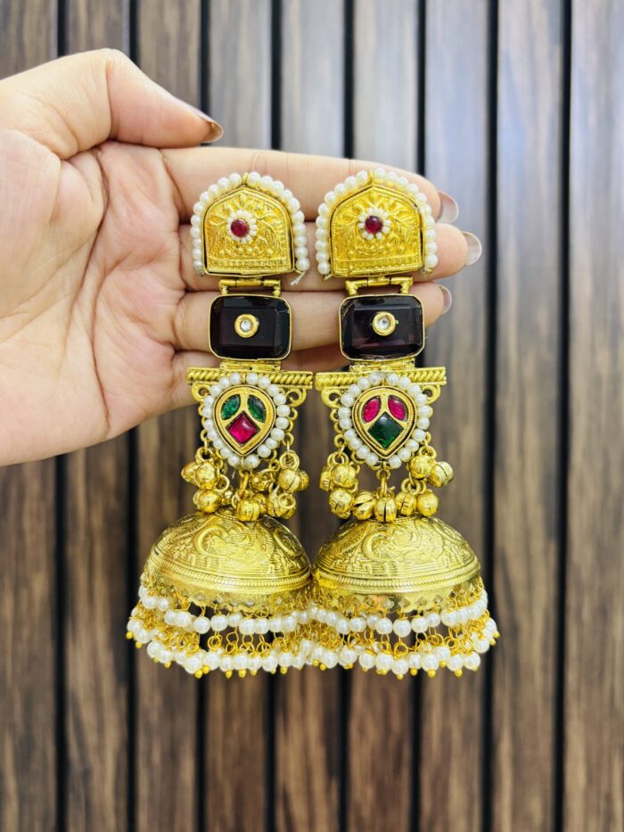 Rupi golden brass jhumka - Image 1