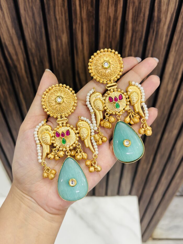 srushti brass earring sky blue - Image 1