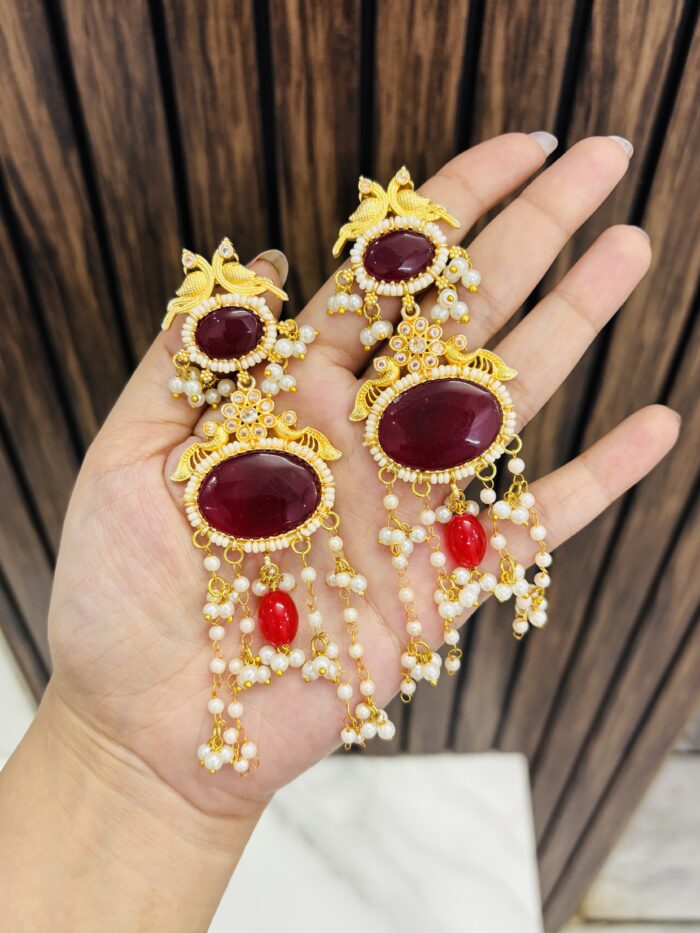 Shalini brass earrings Ruby - Image 1