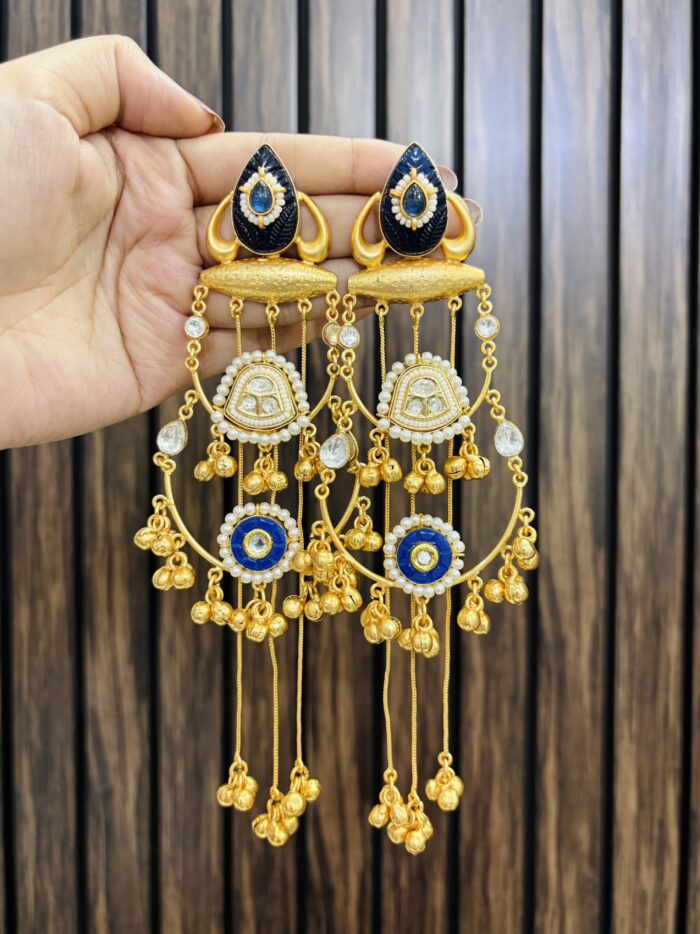 Kashmiri brass earring blue - Image 1